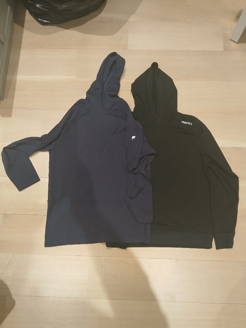 2 Men's Fabletics Hooded Long-Sleeve Hoodies- Black and Navy